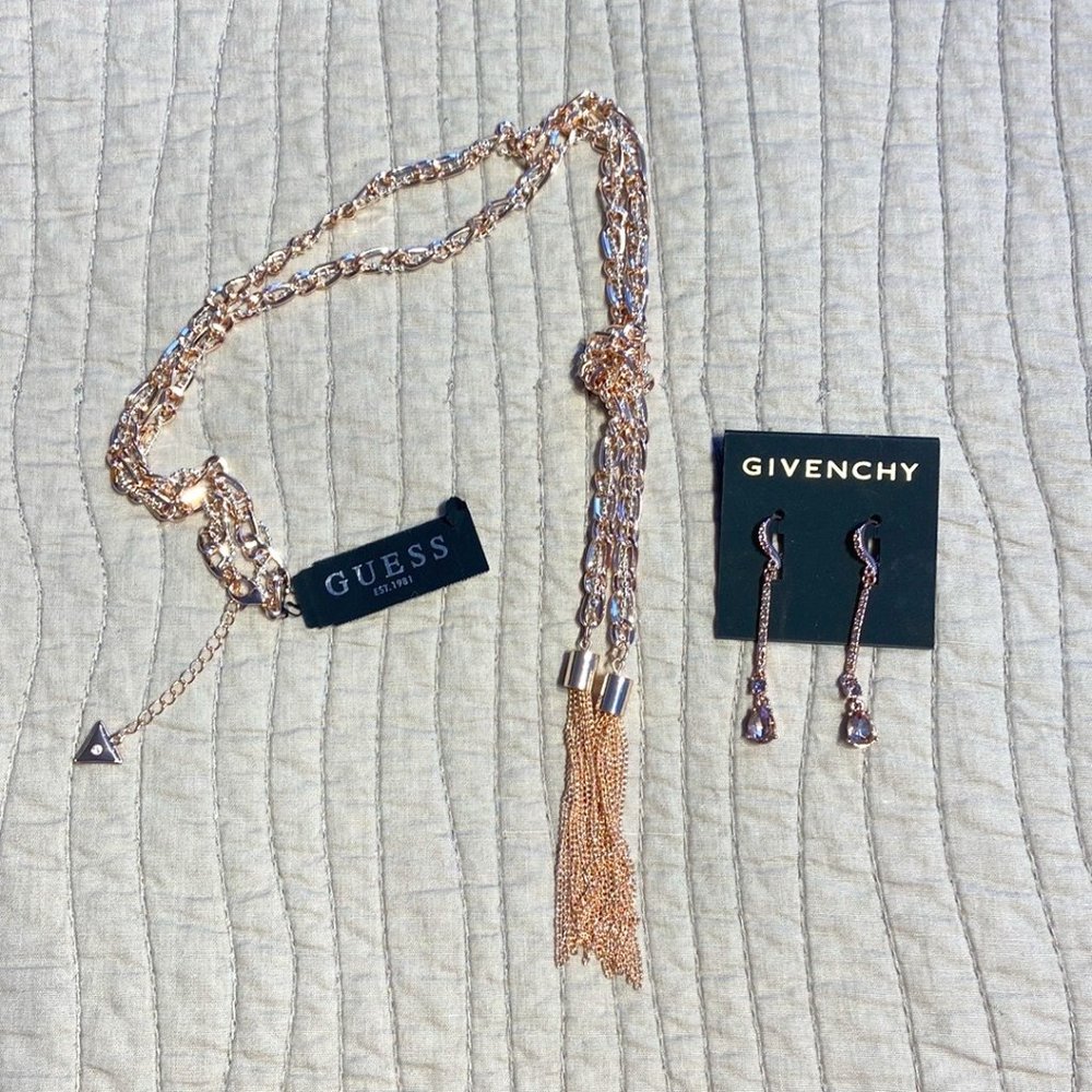 **New** Guess rose gold necklace and Givenchy earrings set